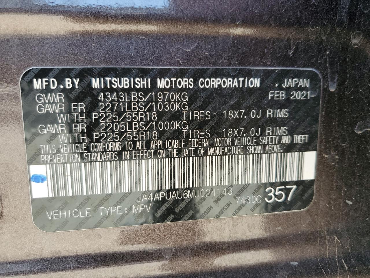 JA4APUAU6MU024143 2021 Mitsubishi Outlander Sport Es