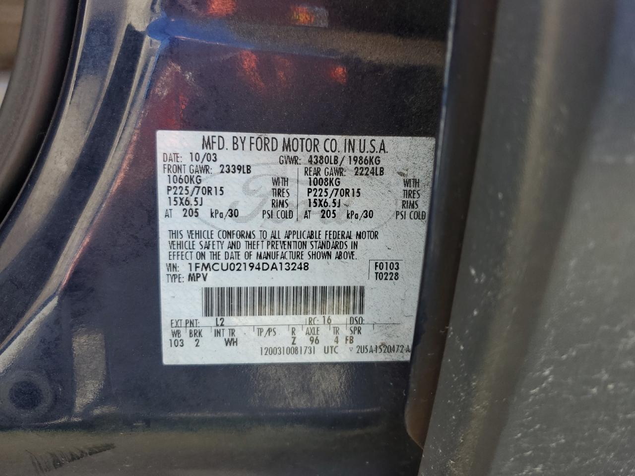 1FMCU02194DA13248 2004 Ford Escape Xls