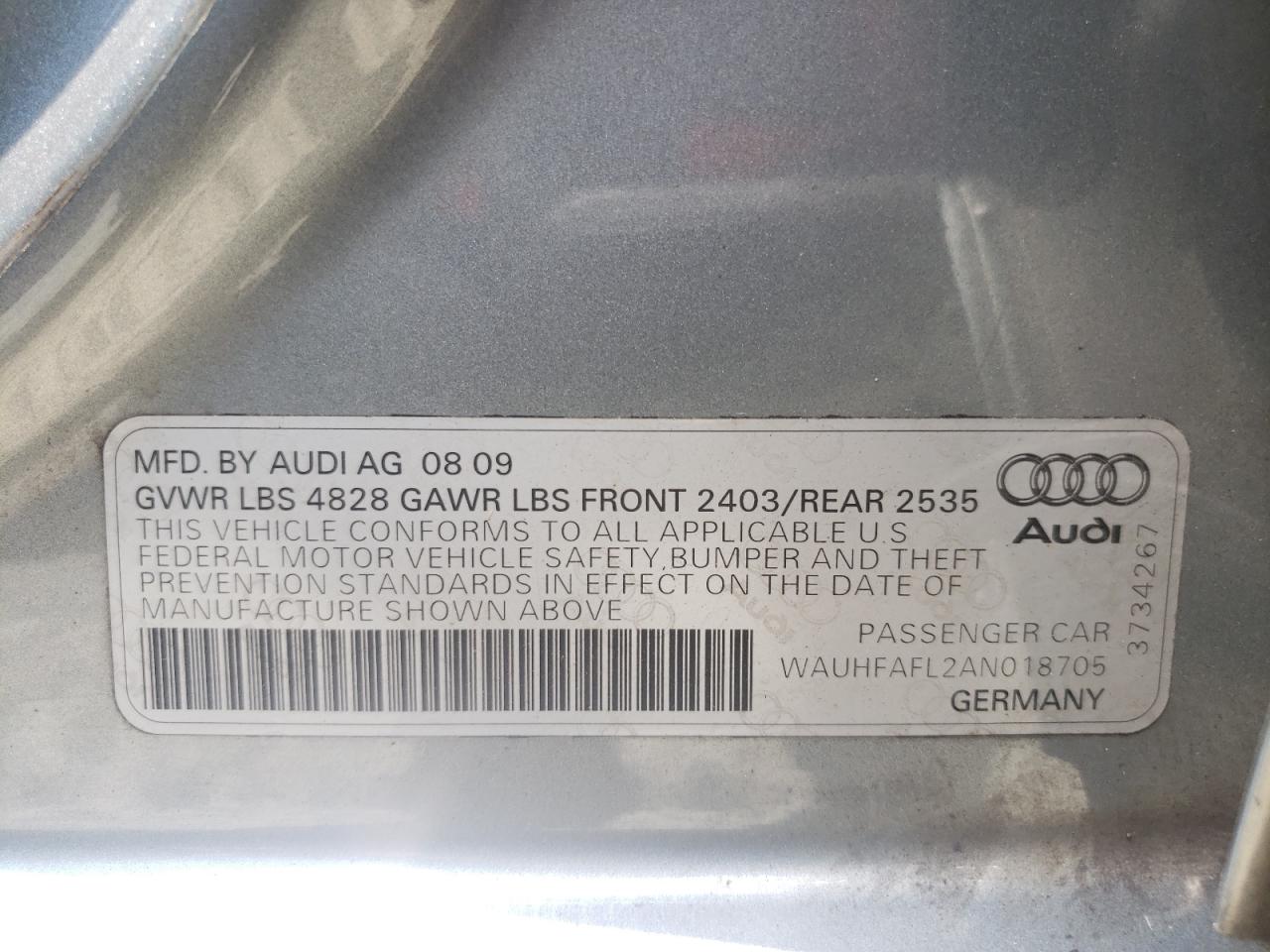 WAUHFAFL2AN018705 2010 Audi A4 Premium Plus