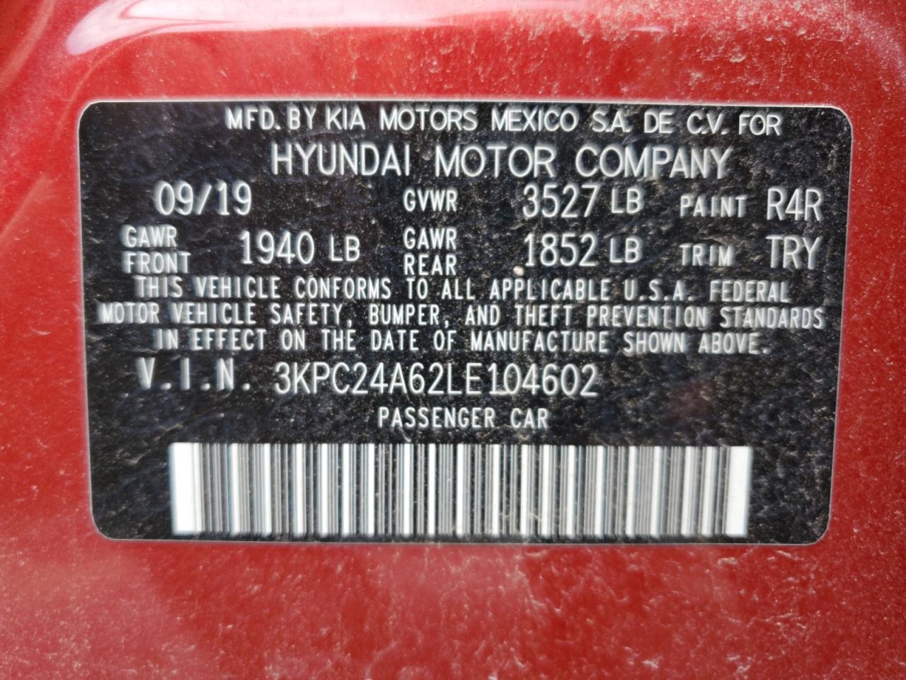 3KPC24A62LE104602 2020 Hyundai Accent Se