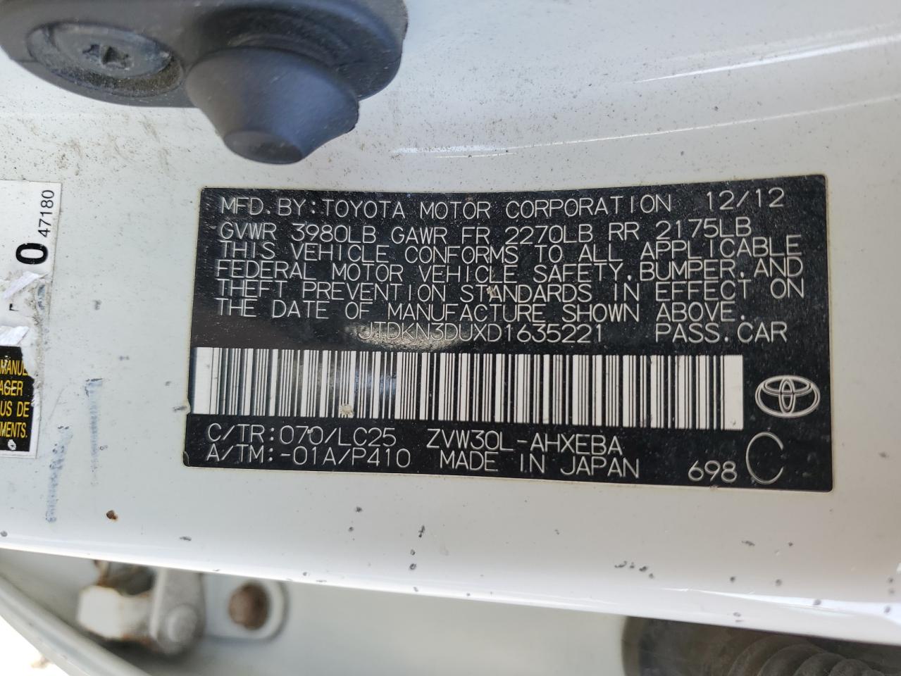 JTDKN3DUXD1635221 2013 Toyota Prius