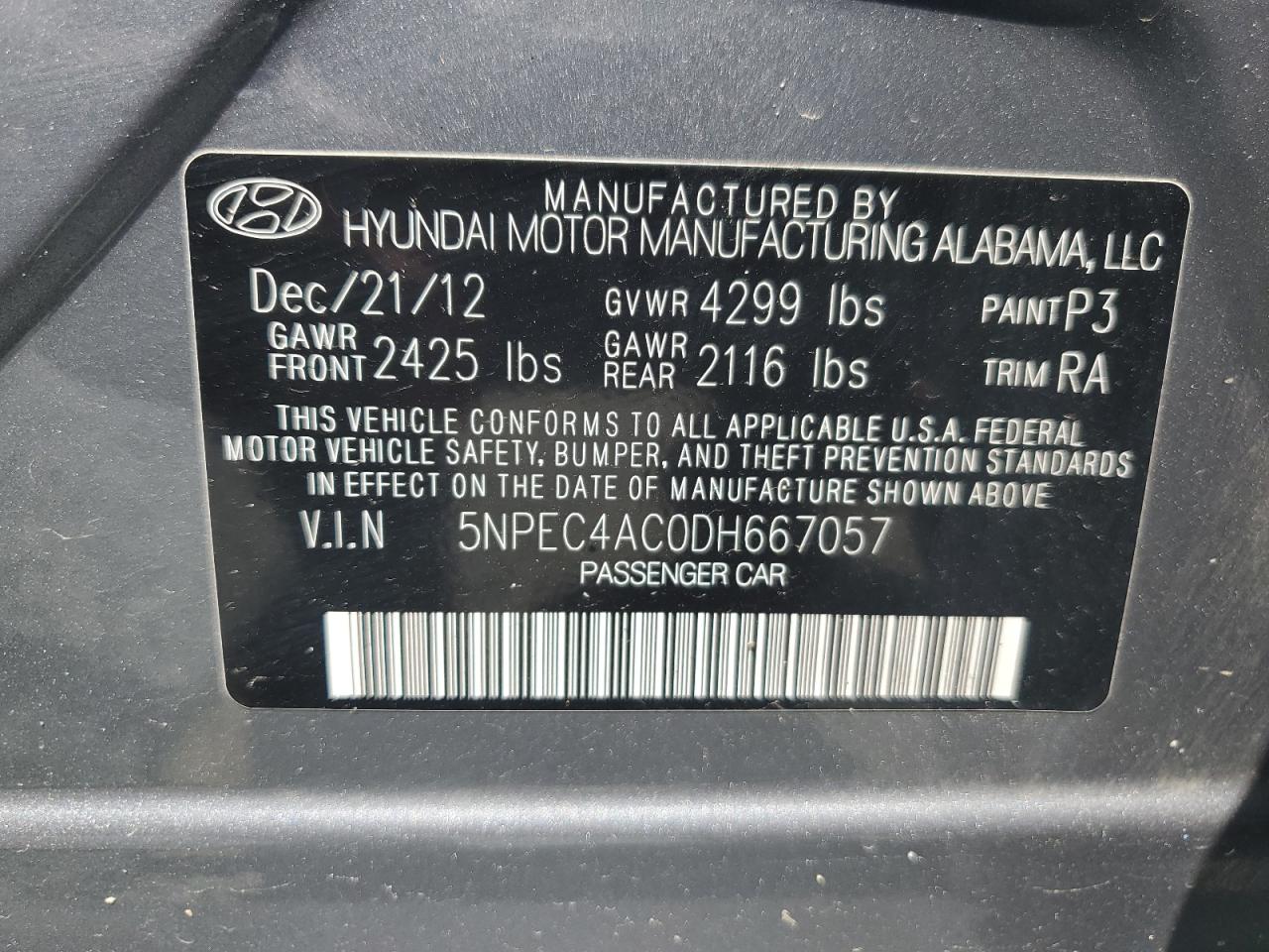 5NPEC4AC0DH667057 2013 Hyundai Sonata Se