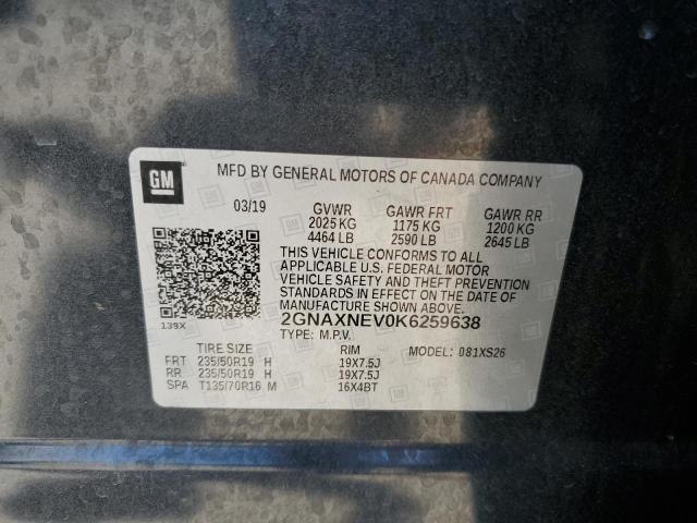 2019 Chevrolet Equinox Premier VIN: 2GNAXNEV0K6259638 Lot: 58525244