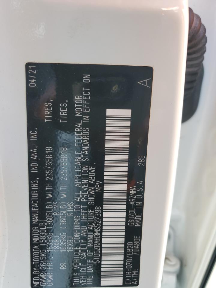 5TDGZRAH3MS527398 2021 Toyota Highlander Xle