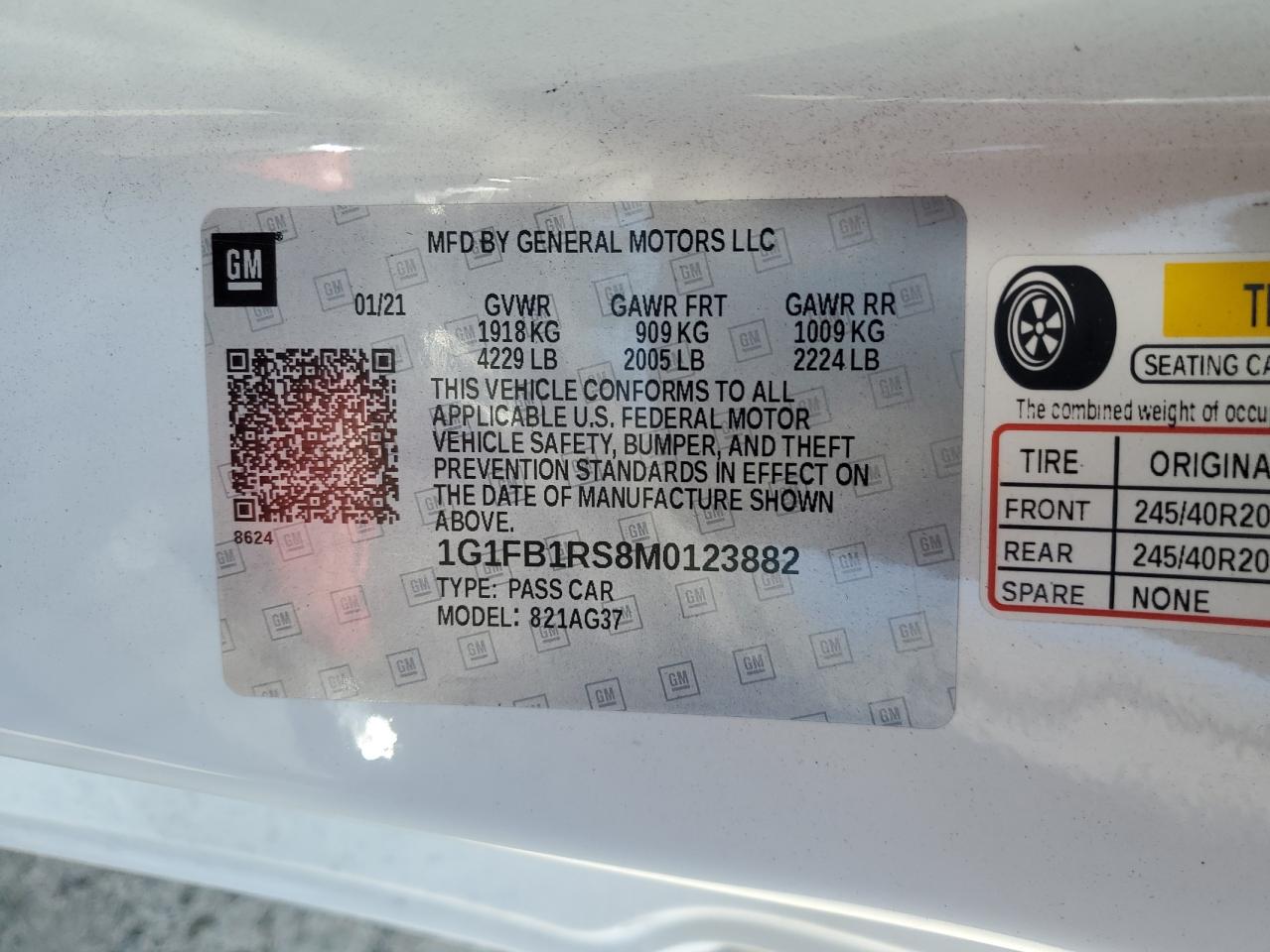 1G1FB1RS8M0123882 2021 Chevrolet Camaro Ls