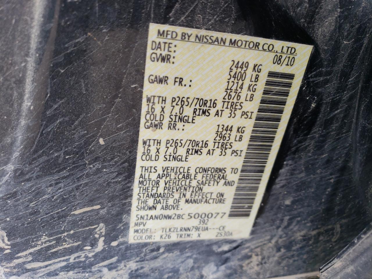 5N1AN0NW2BC500077 2011 Nissan Xterra Off Road