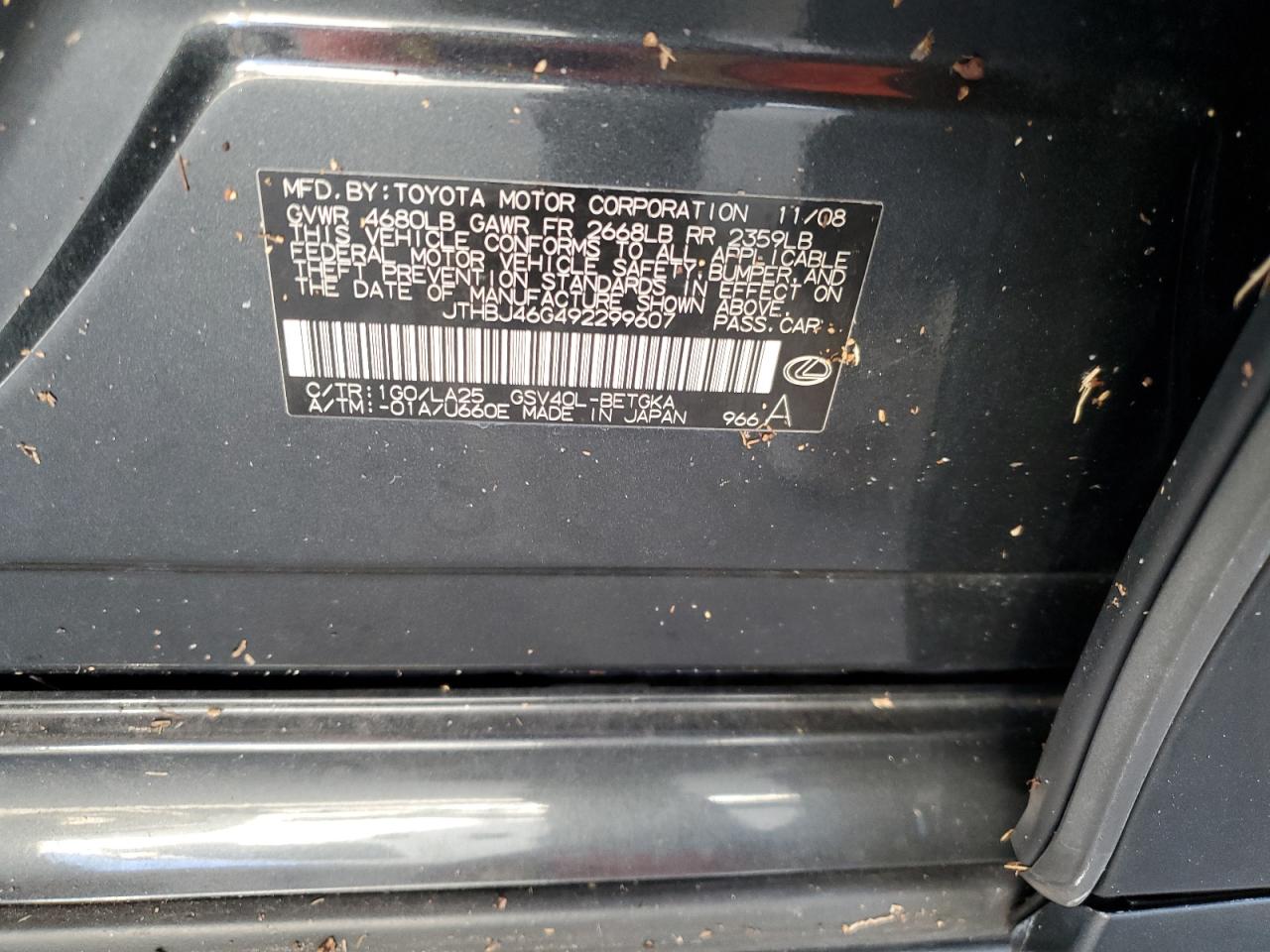 JTHBJ46G492299607 2009 Lexus Es 350