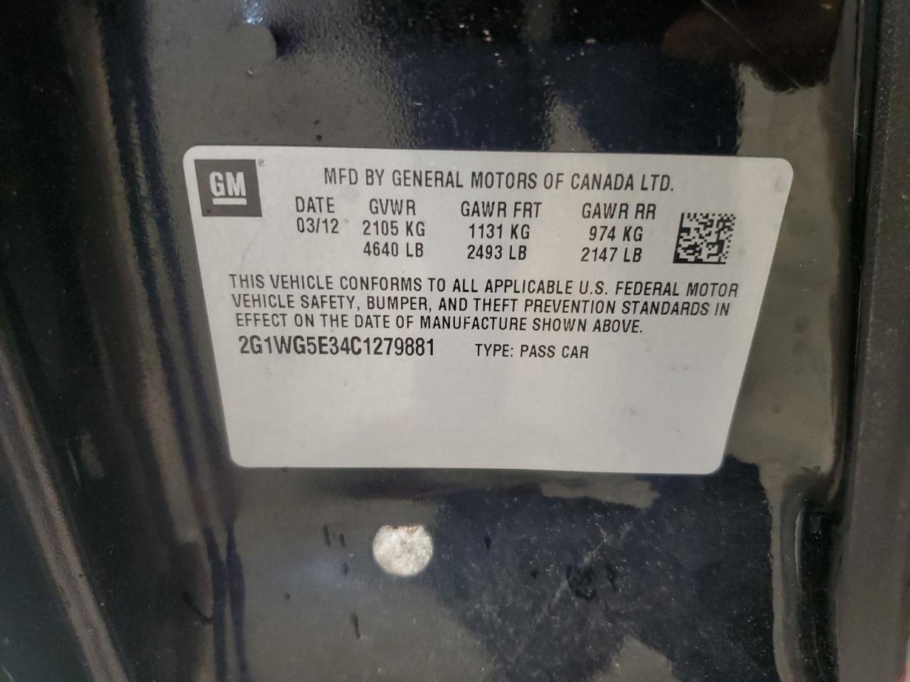 2G1WG5E34C1279881 2012 Chevrolet Impala Lt