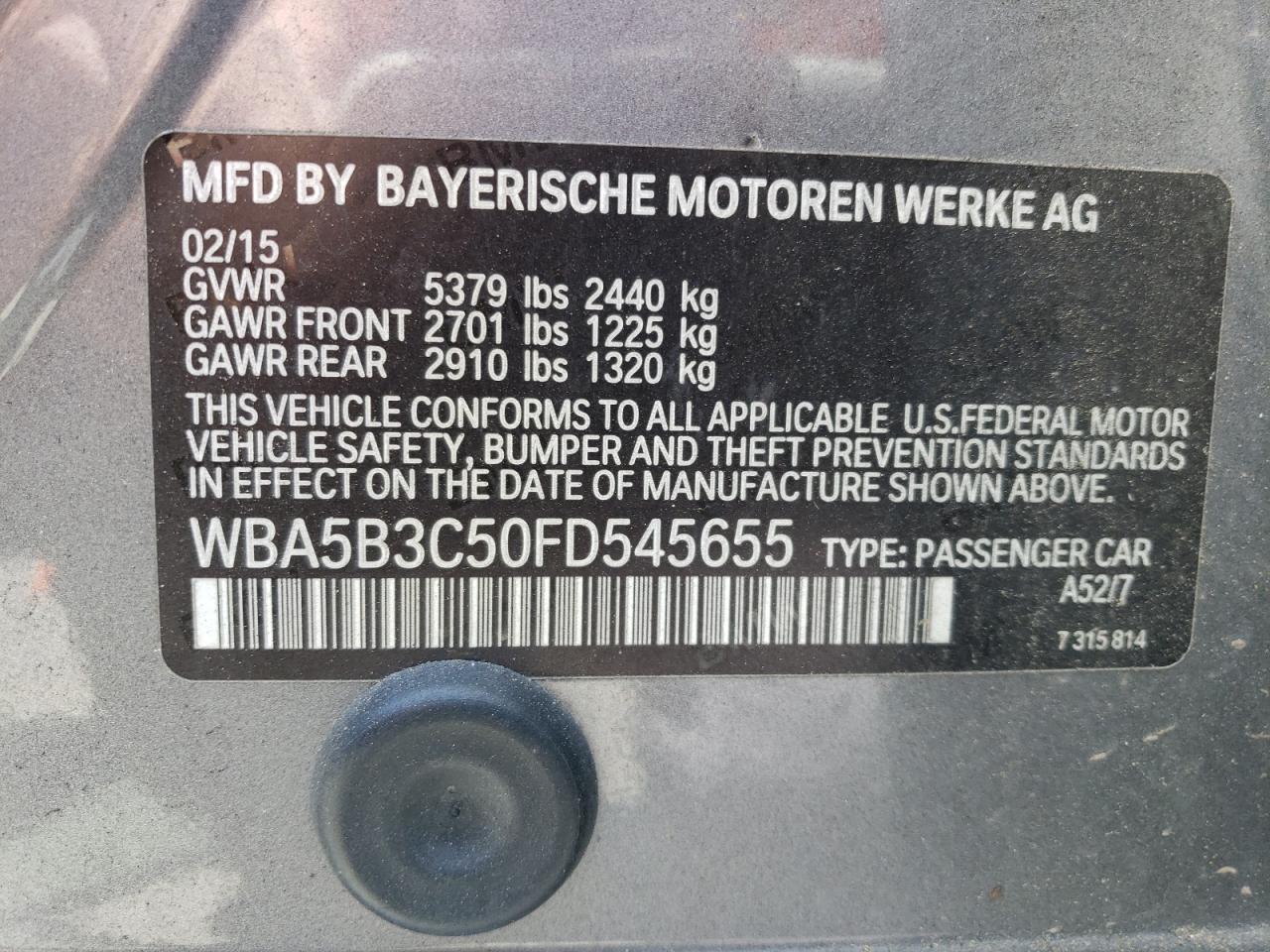 WBA5B3C50FD545655 2015 BMW 535 Xi