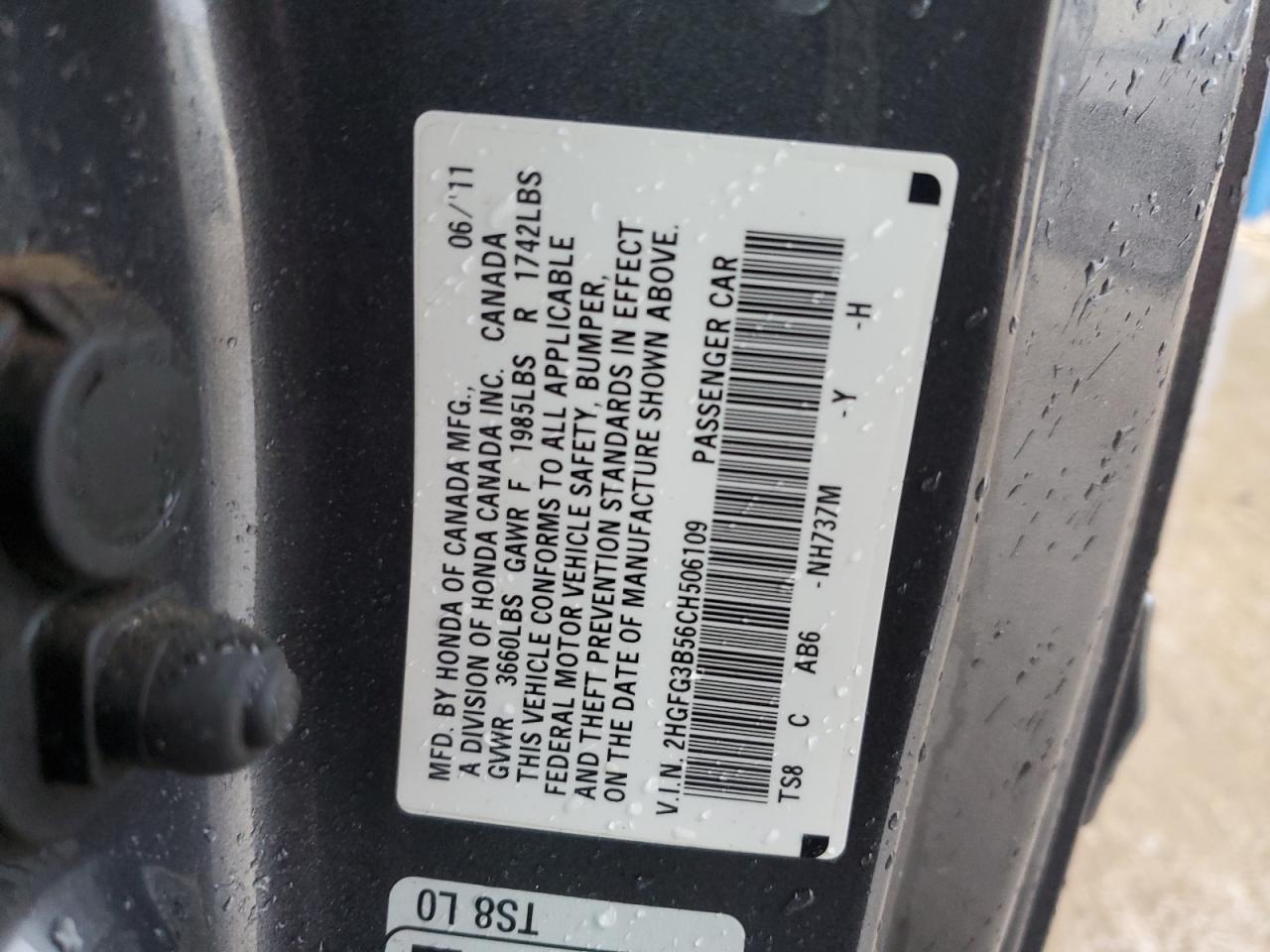 2HGFG3B56CH506109 2012 Honda Civic Lx