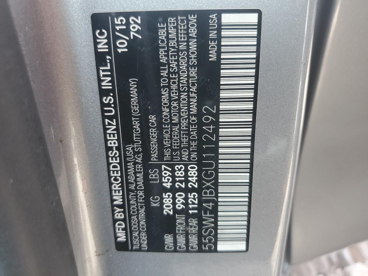 55SWF4JBXGU112492 2016 Mercedes-Benz C 300