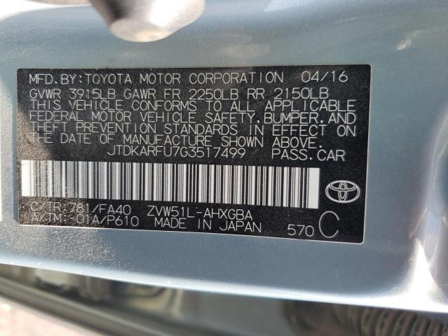 2016 Toyota Prius VIN: JTDKARFU7G3517499 Lot: 59934574