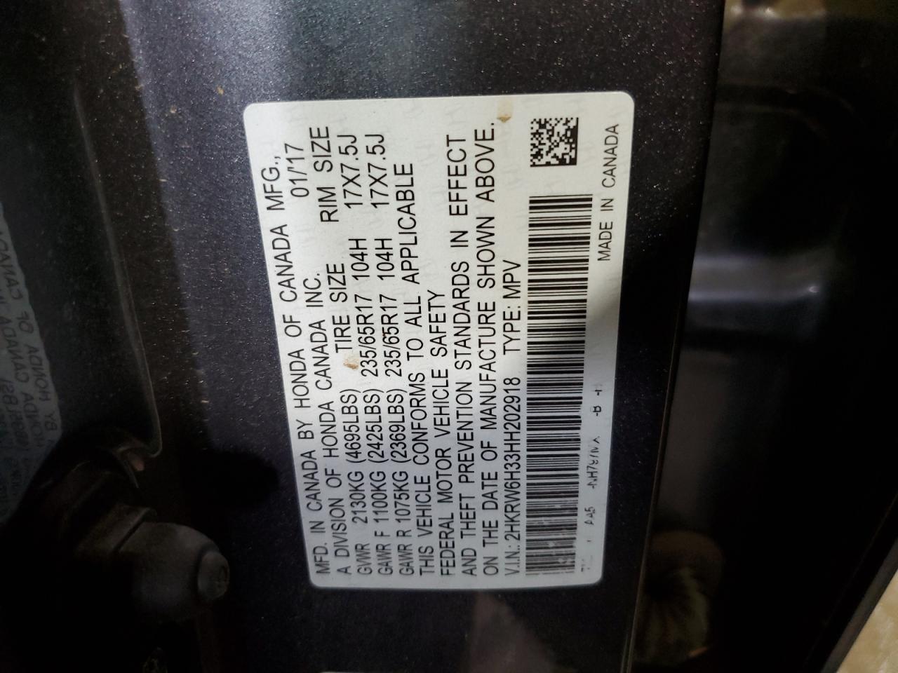 2HKRW6H33HH202918 2017 Honda Cr-V Lx