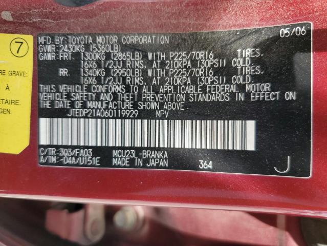 2006 Toyota Highlander Limited VIN: JTEDP21A060119929 Lot: 59551424