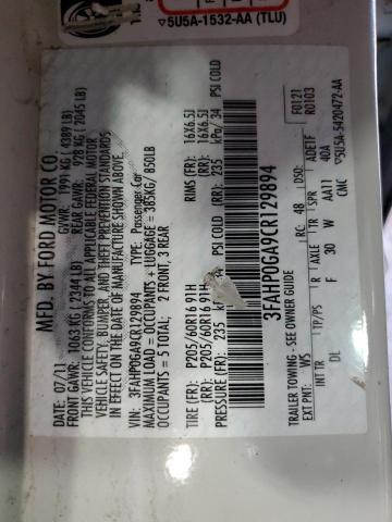 2012 Ford Fusion S VIN: 3FAHP0GA9CR129894 Lot: 57061154