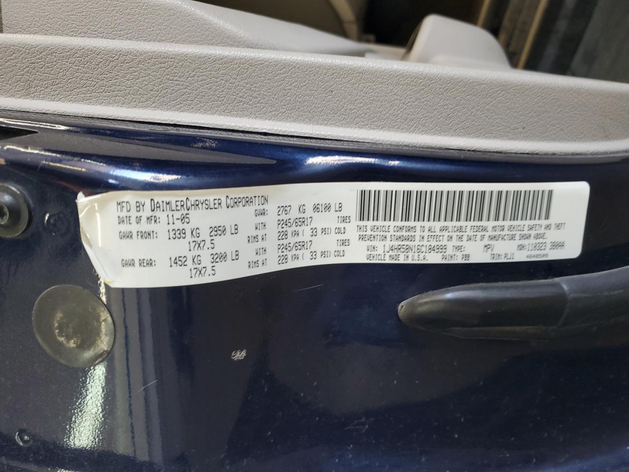 1J4HR58N16C184999 2006 Jeep Grand Cherokee Limited