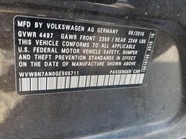 2016 Volkswagen Cc Base VIN: WVWBN7AN0GE505711 Lot: 59368944