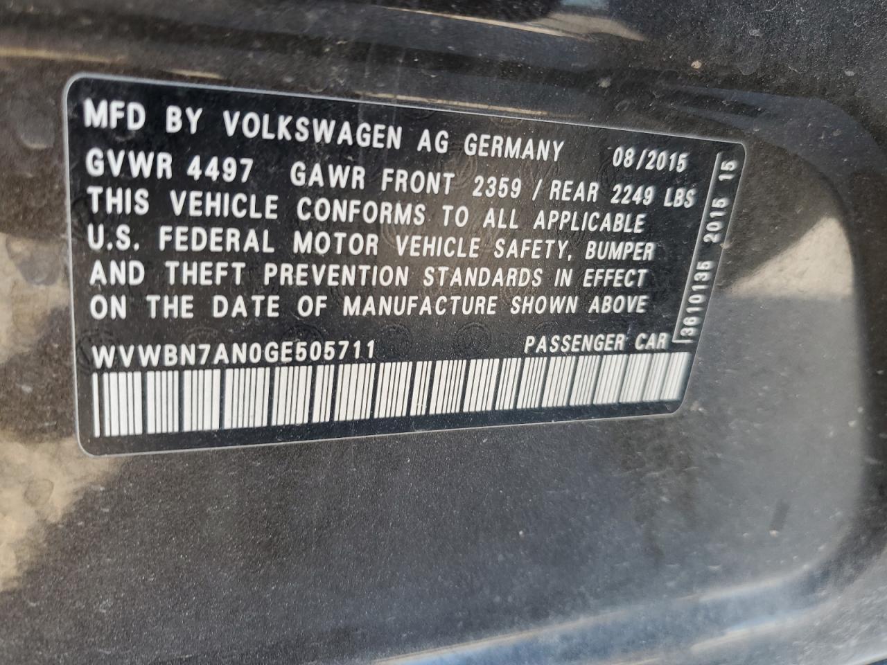 WVWBN7AN0GE505711 2016 Volkswagen Cc Base