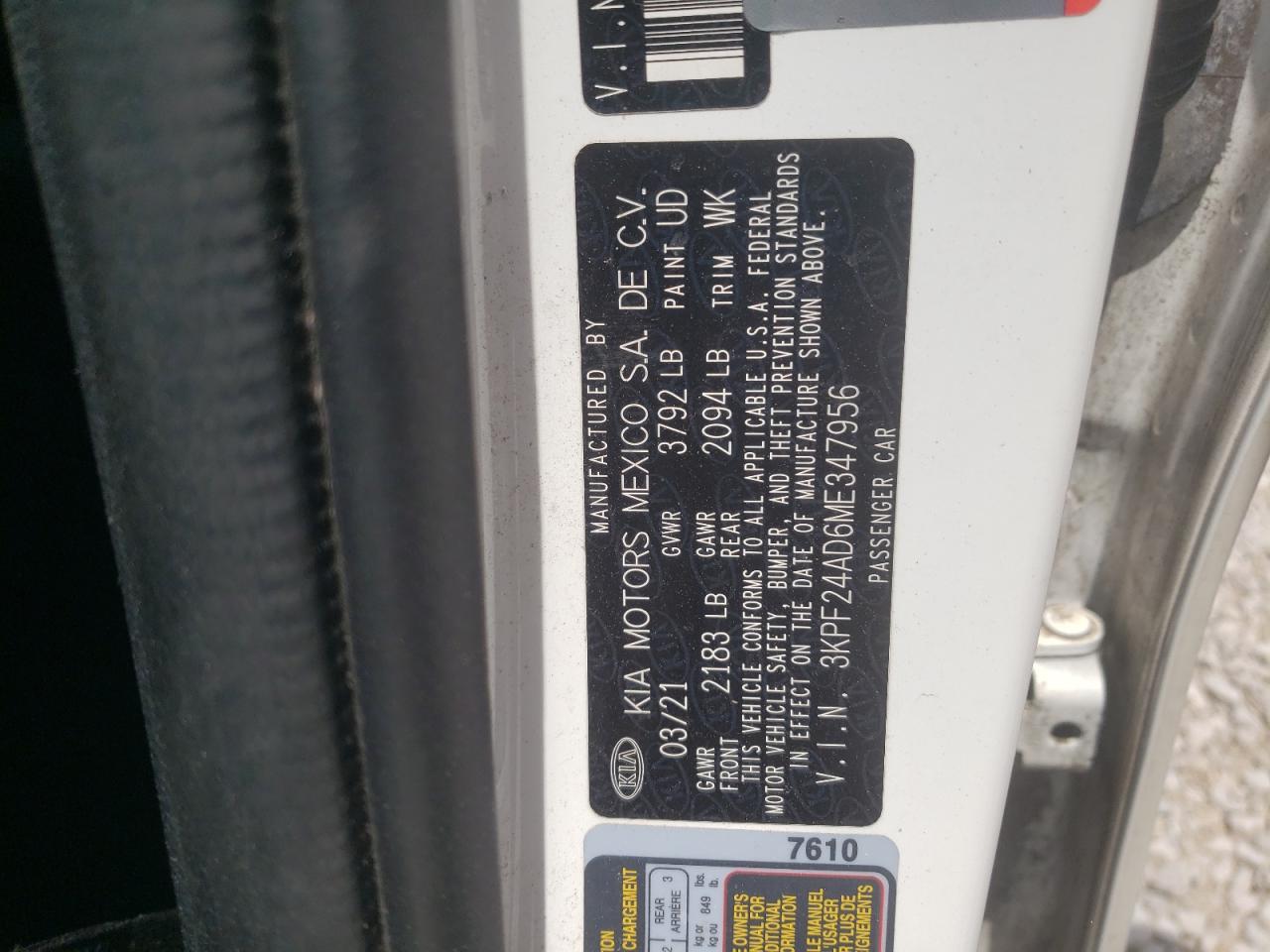 3KPF24AD6ME347956 2021 Kia Forte Fe