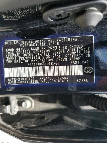 VIN 4T1B11HK3KU692490 2019 Toyota Camry, L no.13