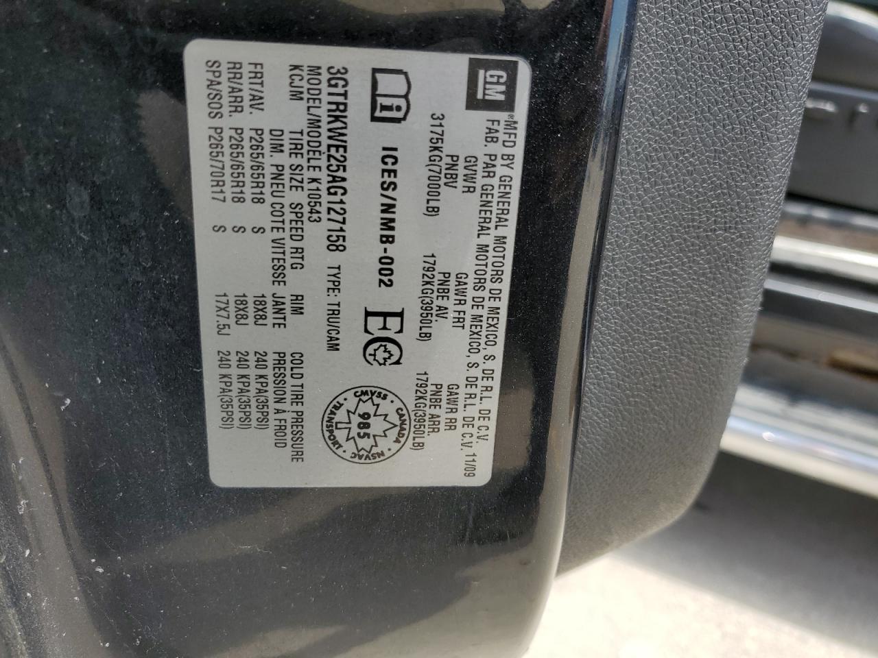 3GTRKWE25AG127158 2010 GMC Sierra K1500 Slt