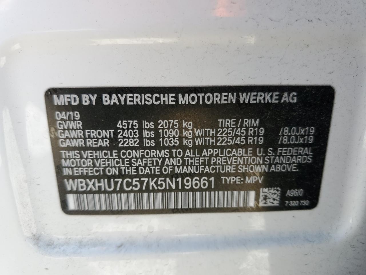 WBXHU7C57K5N19661 2019 BMW X1 Sdrive28I