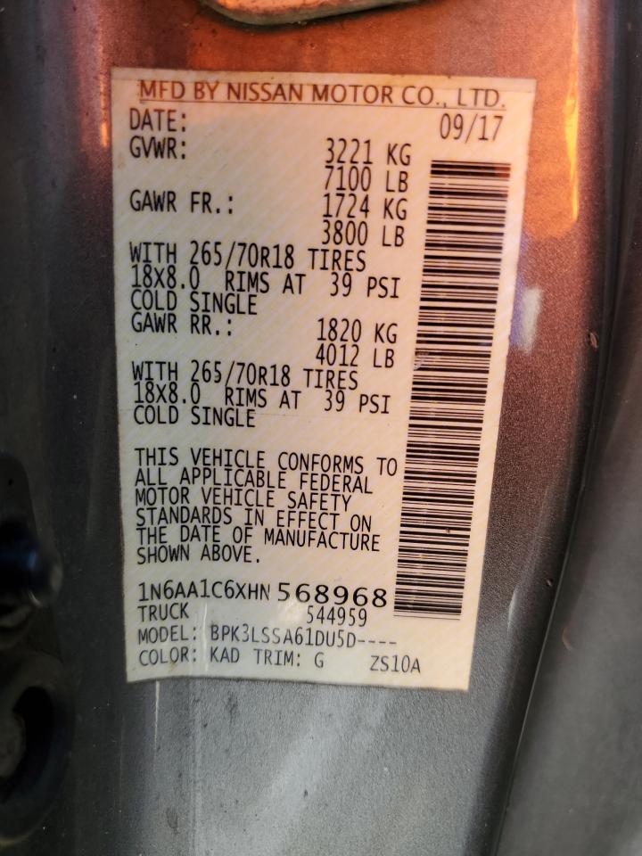 1N6AA1C6XHN568968 2017 Nissan Titan Sv