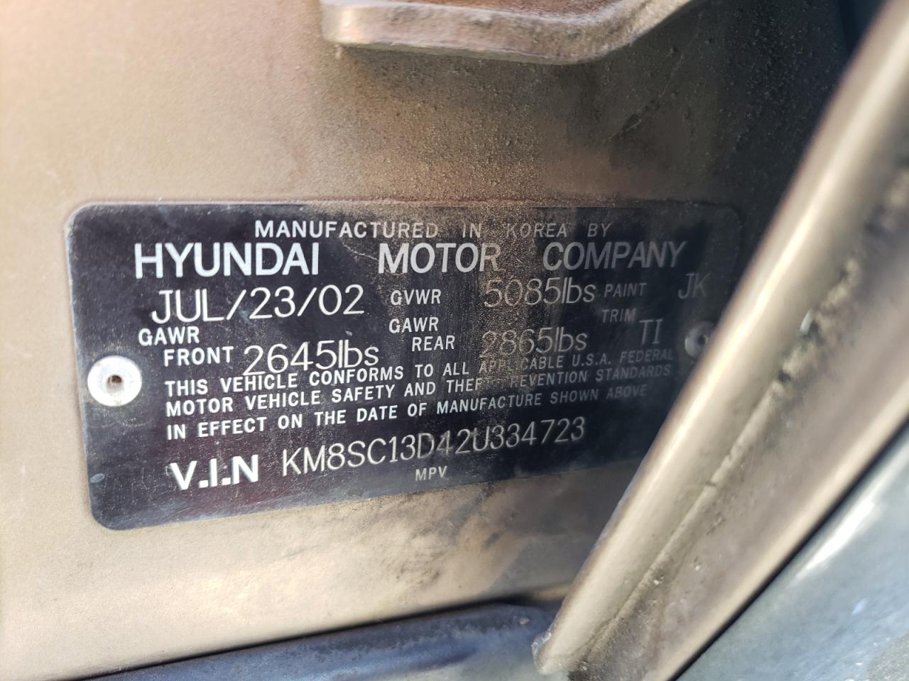 KM8SC13D42U334723 2002 Hyundai Santa Fe Gls