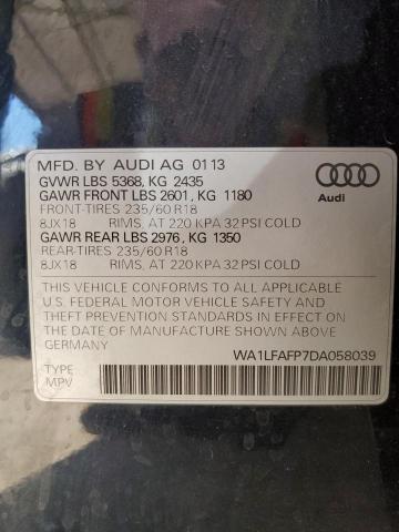 2013 Audi Q5 Premium Plus VIN: WA1LFAFP7DA058039 Lot: 58493024