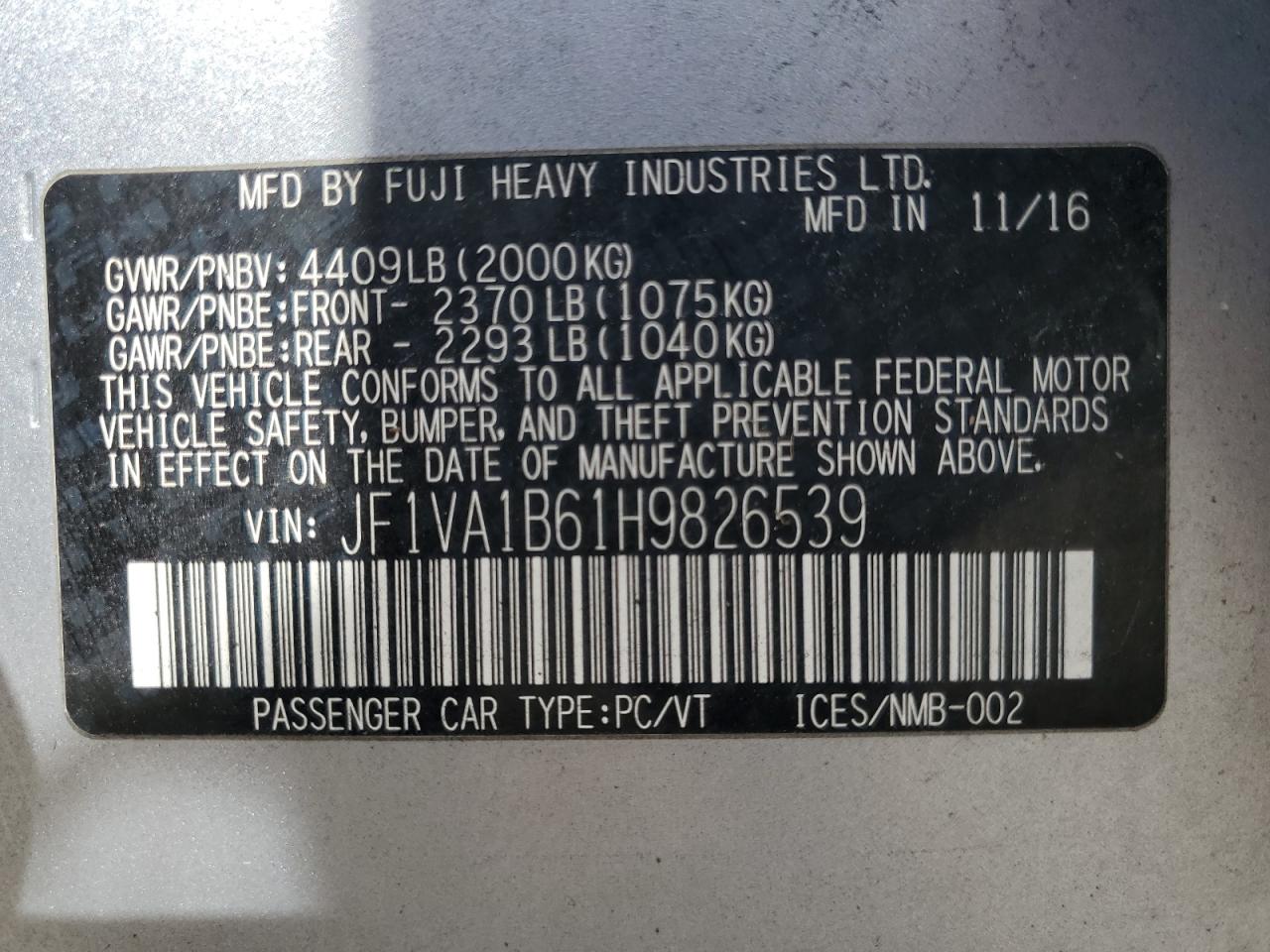 JF1VA1B61H9826539 2017 Subaru Wrx