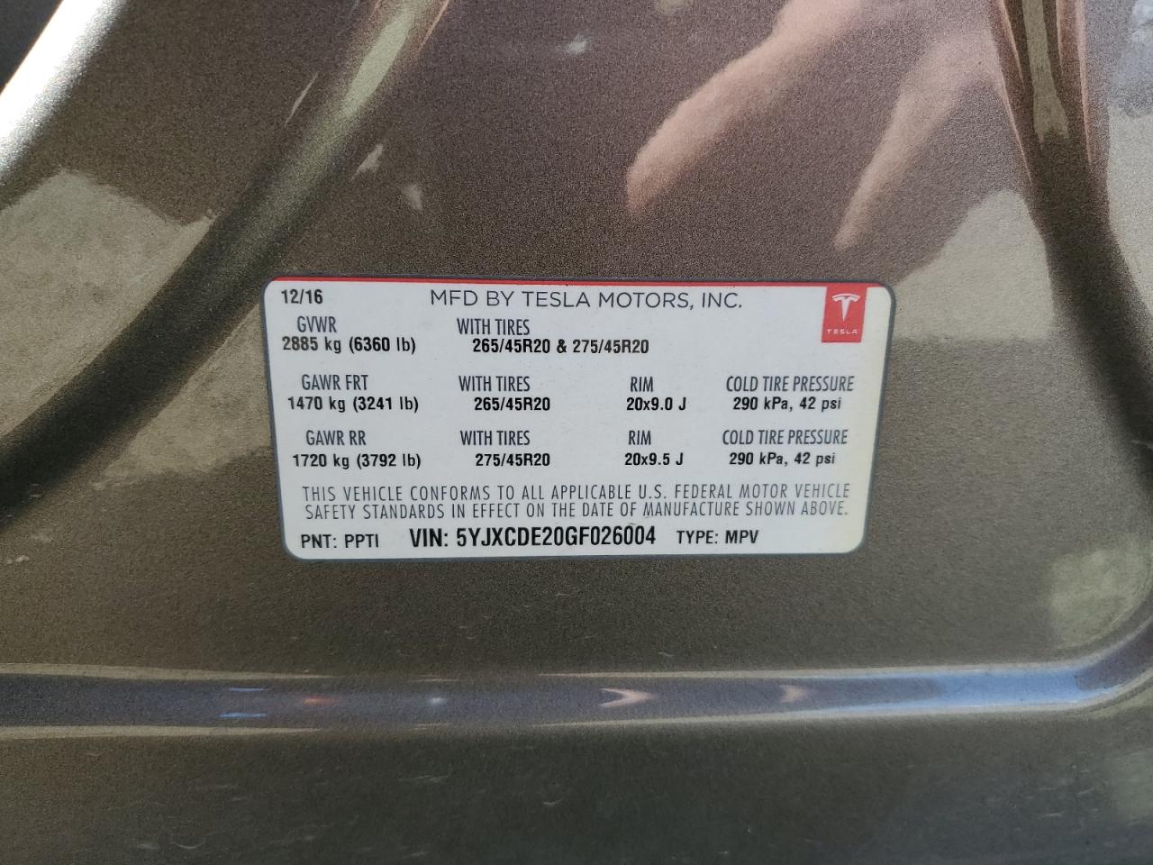 5YJXCDE20GF026004 2016 Tesla Model X