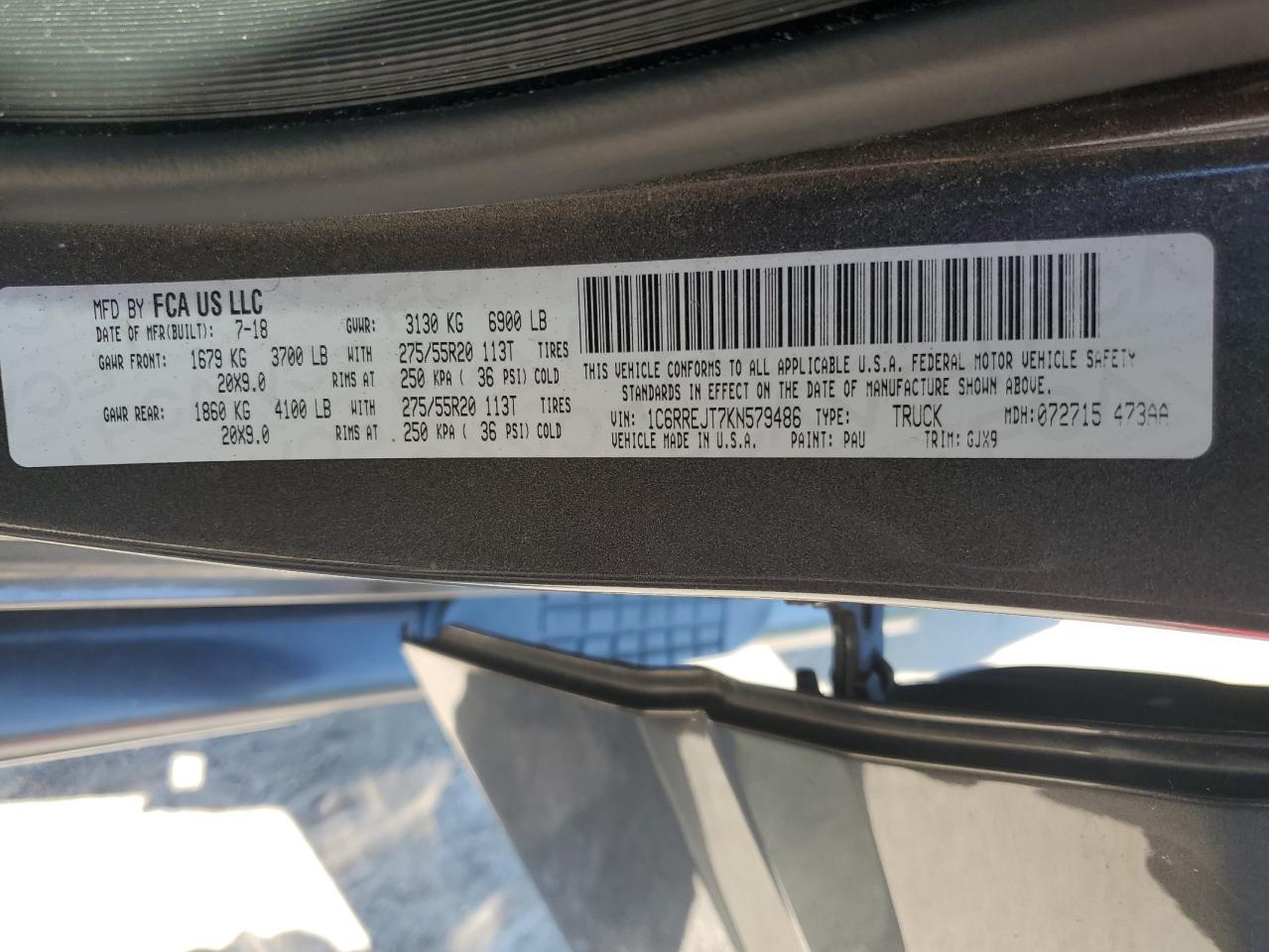 1C6RREJT7KN579486 2019 Ram 1500 Laramie