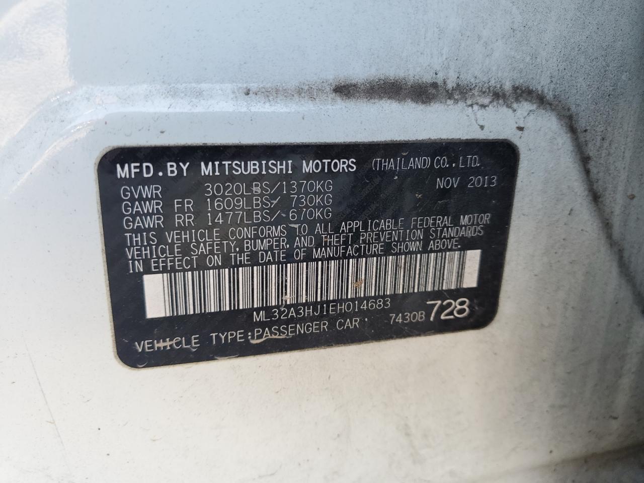 ML32A3HJ1EH014683 2014 Mitsubishi Mirage De