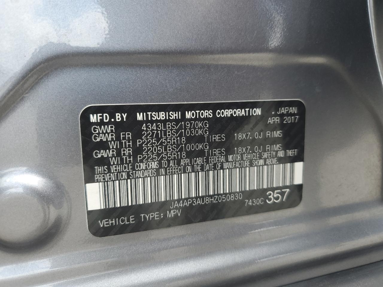 JA4AP3AU8HZ050830 2017 Mitsubishi Outlander Sport Es