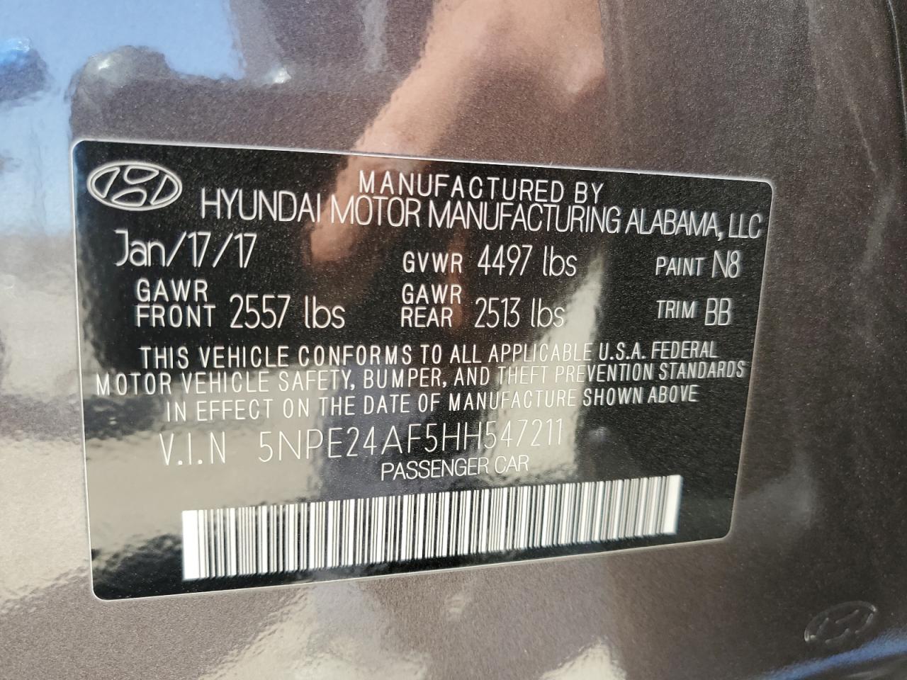 5NPE24AF5HH547211 2017 Hyundai Sonata Se