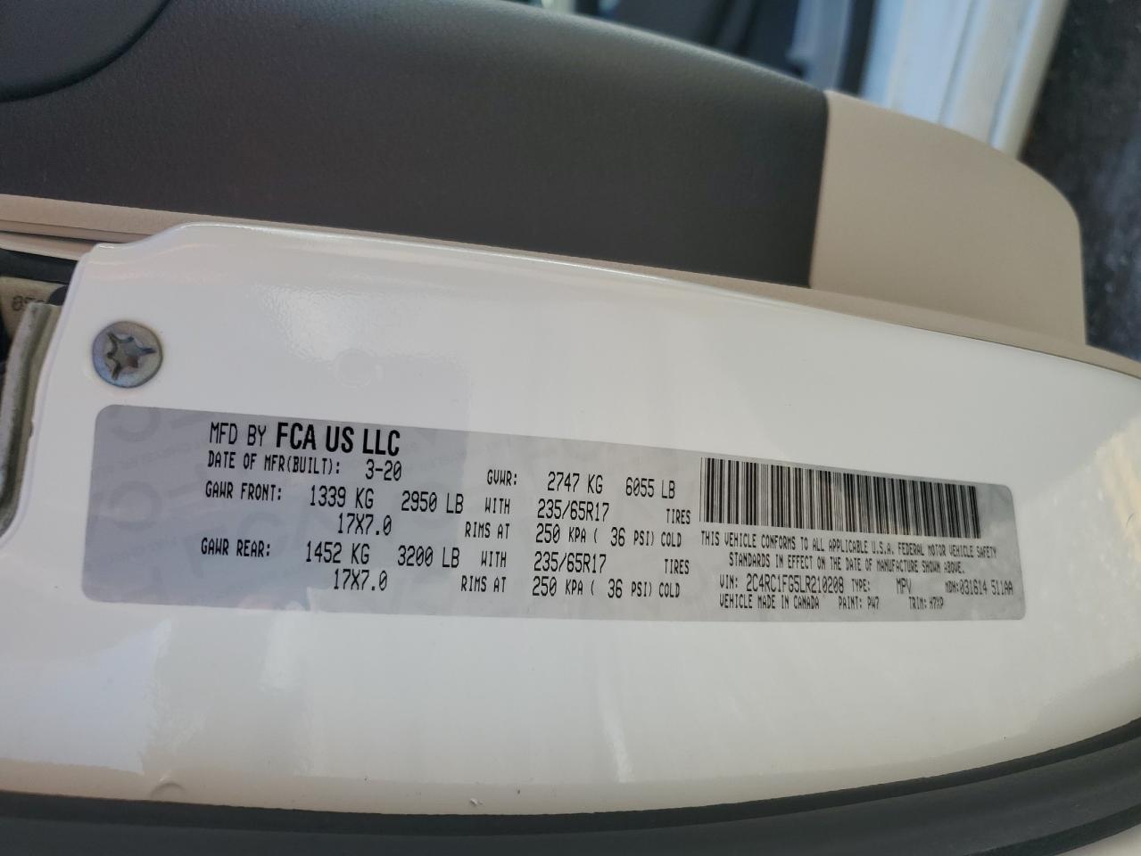 2C4RC1FG5LR210208 2020 Chrysler Pacifica Touring