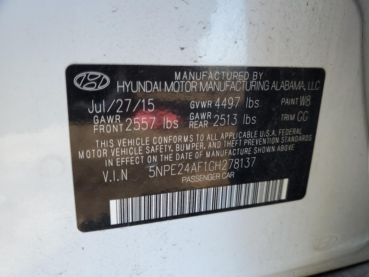 2016 Hyundai Sonata Se vin: 5NPE24AF1GH278137