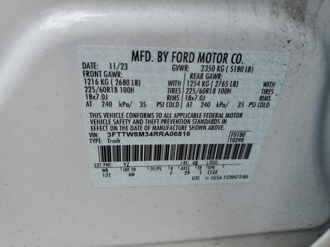 3FTTW8M34RRA06816 2024 Ford Maverick Lariat