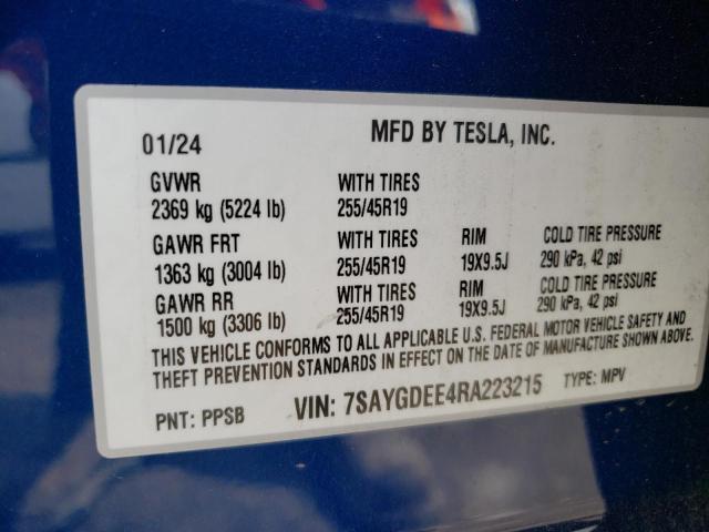 2024 Tesla Model Y VIN: 7SAYGDEE4RA223215 Lot: 59030874