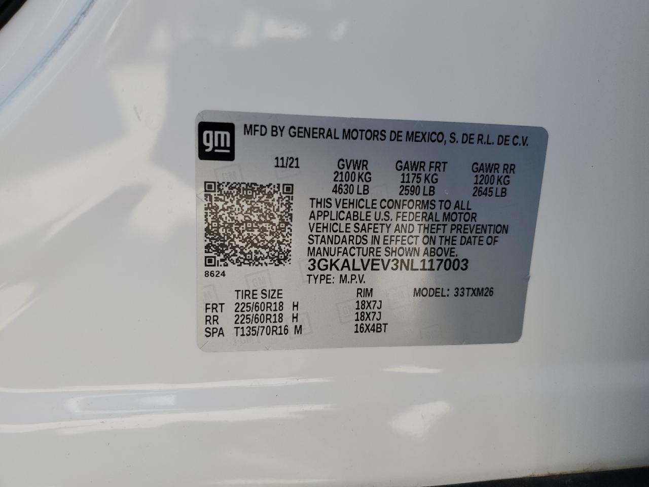 3GKALVEV3NL117003 2022 GMC Terrain Slt