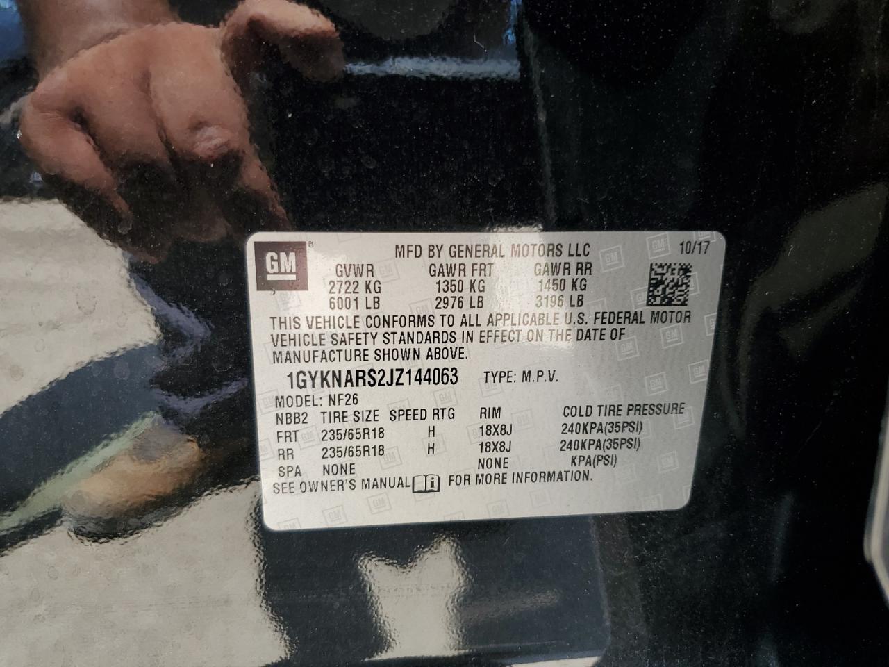 1GYKNARS2JZ144063 2018 Cadillac Xt5