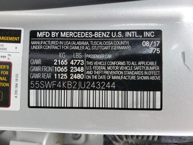 2018 Mercedes-Benz C 300 4Matic VIN: 55SWF4KB2JU243244 Lot: 59307244