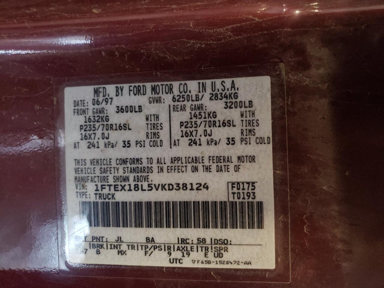 1FTEX18L5VKD38124 1997 Ford F150