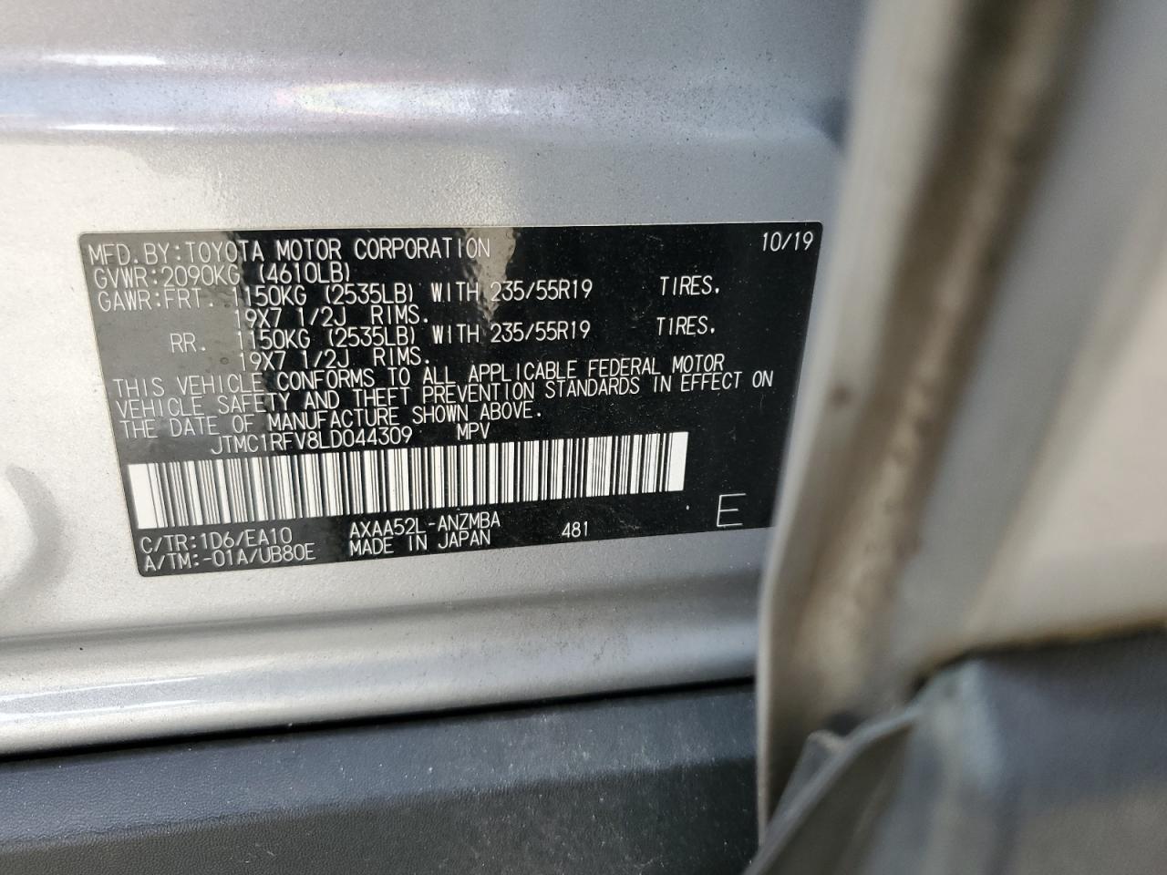 JTMC1RFV8LD044309 2020 Toyota Rav4 Xle Premium