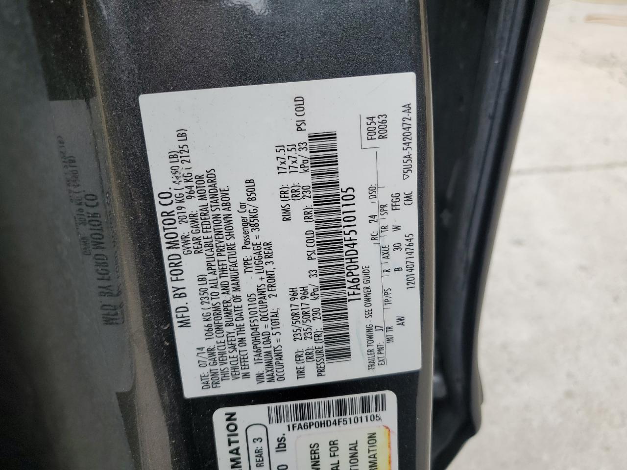 1FA6P0HD4F5101105 2015 Ford Fusion Se