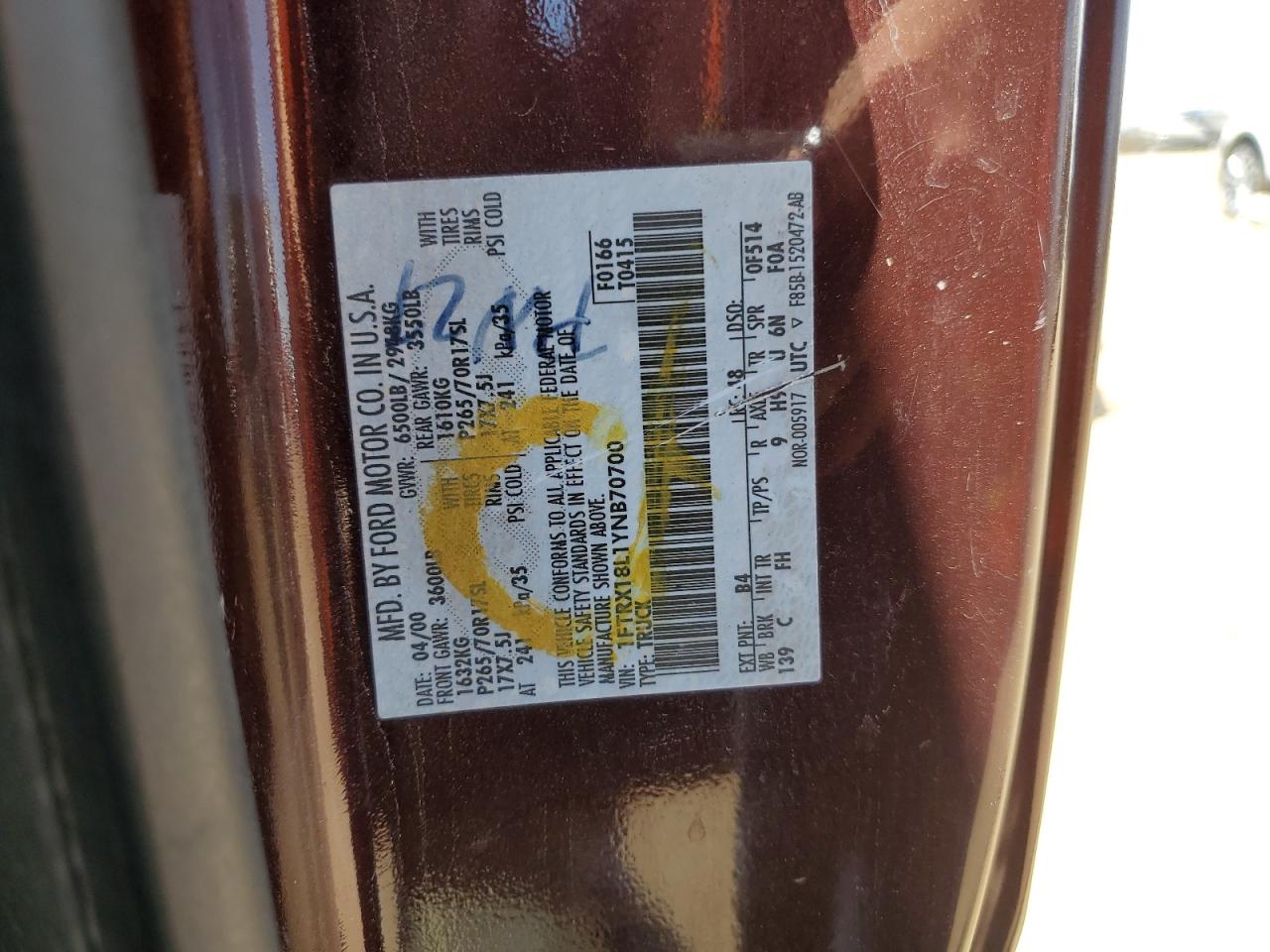 1FTRX18L1YNB70700 2000 Ford F150