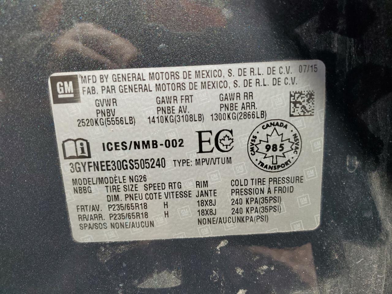 3GYFNEE30GS505240 2016 Cadillac Srx Luxury Collection