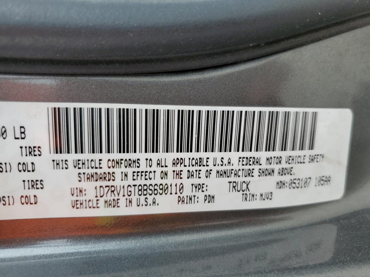 1D7RV1GT8BS690110 2011 Dodge Ram 1500
