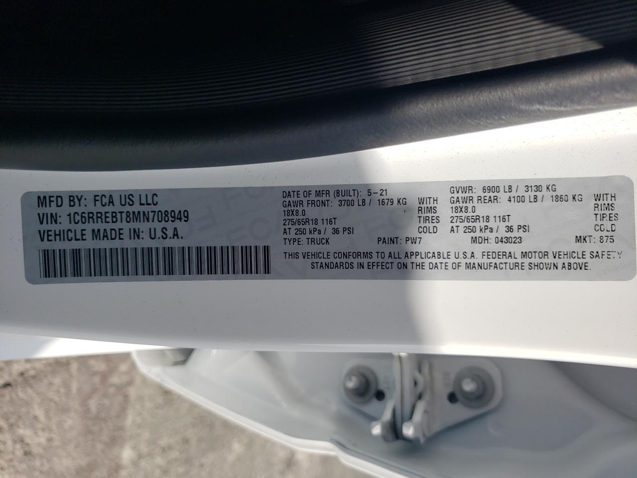 1C6RREBT8MN708949 2021 Ram 1500 Big Horn/Lone Star