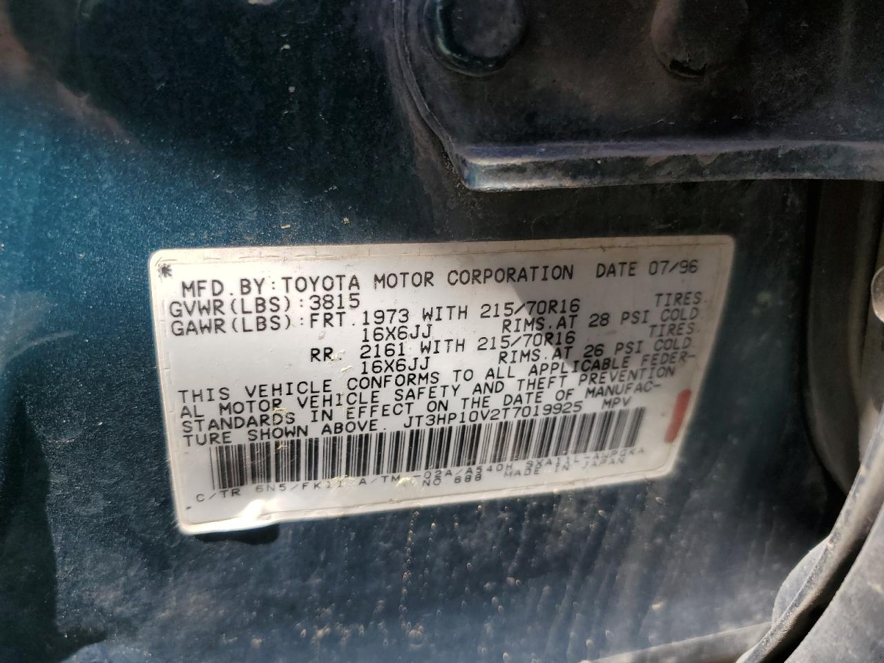 JT3HP10V2T7019925 1996 Toyota Rav4